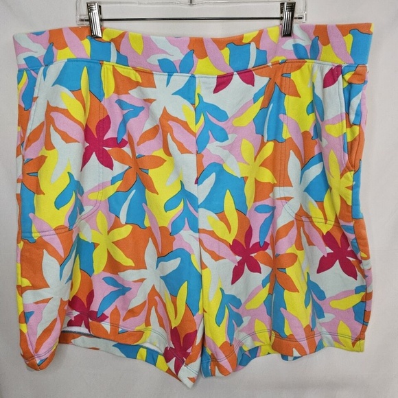 Womens Lands End Serious Sweats Sweatshorts Colorful Floral Retro Hippie Size 2X - Picture 2 of 11